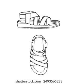 Vector of sketch sandal for kids, isolated on a white background