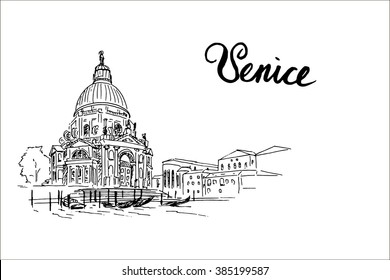 vector sketch of Santa Maria della Salute. Venice. Italy.