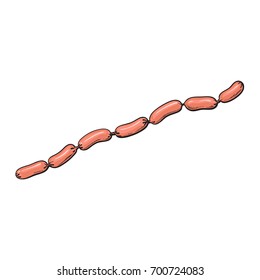 vector sketch sausages chain. Cartoon isolated illustration on a white background. Sausage and meat types concept