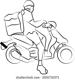 vector sketch of scooter delivery person