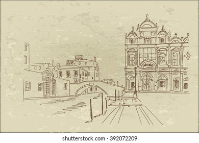 Vector sketch of The Scuola Grande di San Marco ( Scuole Grandi of Venice). Venice. Italy.