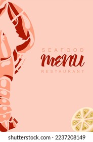 Vector sketch of seafood with lobster and a slice of lemon. Hand drawn seafood delicacy, cafe restaurant and seafood menu, packaging design.