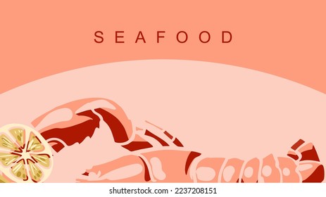 Vector sketch of seafood with lobster and a slice of lemon. Hand drawn seafood delicacy, cafe restaurant and seafood menu, packaging design. Seafood banner