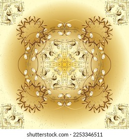 Vector sketch. Seamless in Baroque style. Graceful, delicate ornamentation in the Rococo style. Patterns on yellow, brown and beige colors. Beautiful pattern for textile, scrapbooking. Classic style.