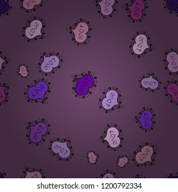 Vector sketch. Seamless Calligraphic text and special trendy love heart design for Happy Valentine':s day vintage, card, poster background. Romantic background on purple, neutral and black colors.
