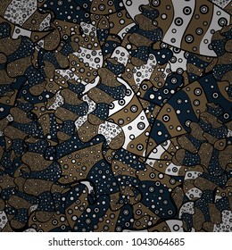 Vector sketch. Seamless Cute fabric pattern. Pattern black, brown and blue on colors. It can be used on mug prints, baby apparels, wallpaper, wrapping boxes etc. Abstract doodles pattern.