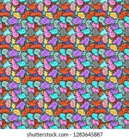 Vector sketch. Seamless Cute fabric pattern. Pattern black, blue and orange on colors. Abstract doodles pattern. It can be used on mug prints, baby apparels, wallpaper, wrapping boxes etc. - stock.