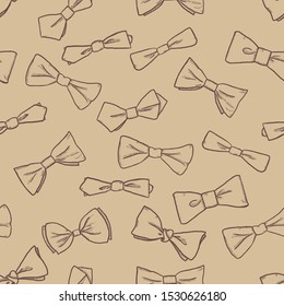 Vector Sketch Seamless Pattern of Bow Ties on Brown Background