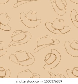 Vector Sketch Seamless Pattern of Cowboy Hats