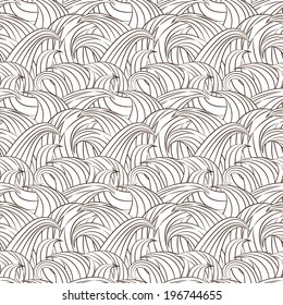 Vector sketch seamless wave hand-drawn pattern.Can be used for wallpaper, pattern fills, web page background, backdrops, surface textures. Vector hand-drawn waves texture in black and brown colors.