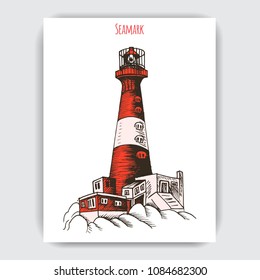 Vector sketch of a seascape with a lighthouse.