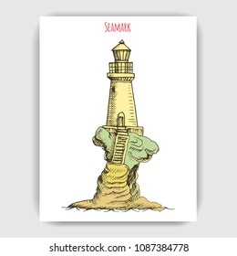 Vector sketch of a seascape with a lighthouse.