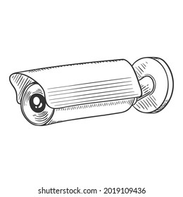 Vector Sketch Security Camera. CCTV Hand Drawn Illustration.