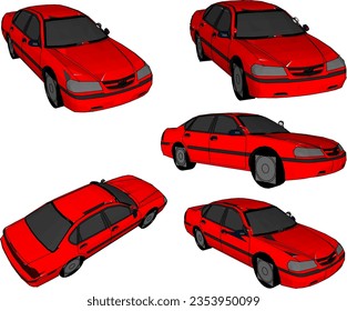 Vector sketch of sedan car design illustration for small family