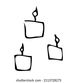 Vector sketch set of burning candles. Hand drawn doodle icon. Isolate on a white background.