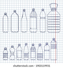 Vector Sketch Set of Empty Plastic Bottles for Water