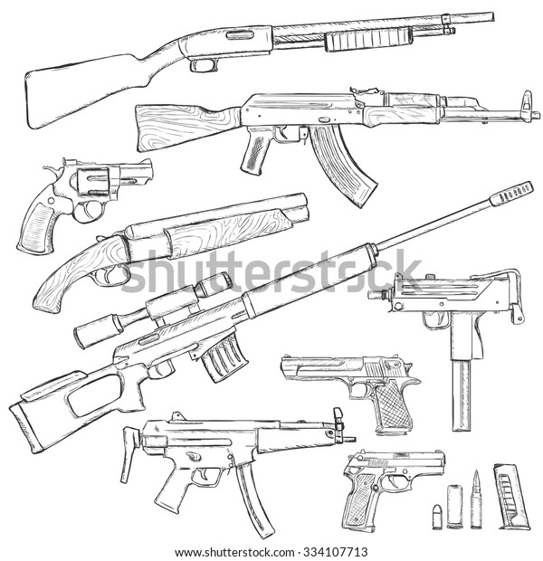 Vector Sketch Set Firearm Weapons Stock Vector (Royalty Free) 334107713