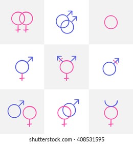 Vector sketch set of a gender symbols. Creative collection of a hand drawn icons 