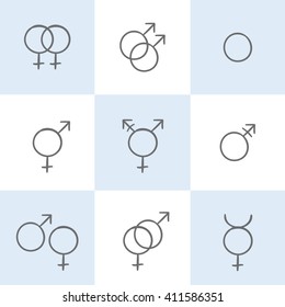 Vector sketch set of a gender symbols. Creative collection of a hand drawn icons 
