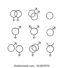 Vector sketch set of a gender symbols. Creative collection of a hand drawn icons 