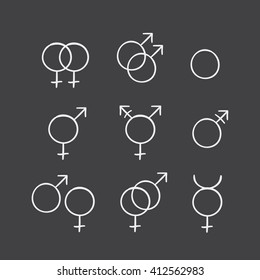 Vector sketch set of a gender symbols. Creative collection of a hand drawn icons 