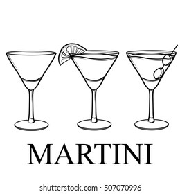 Vector sketch set Martini glass with lemon, olives. Vintage drink sketch. Great for restaurant or cafe drink menu. label can be removed