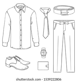 Vector Sketch Set of Men Business Clothes. Business Fashion.