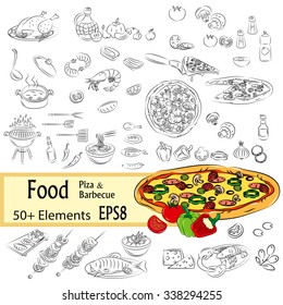 Vector Sketch Set "Pizza and Fastfood"
