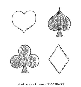 Vector Sketch Set of Playing Cards Suits