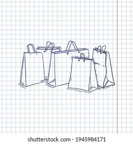 Vector Sketch Set of Shopping Bags in a Row