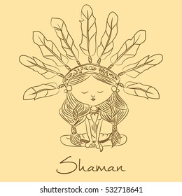 Vector sketch. Shaman redskin.