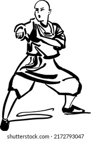 The Vector Sketch Of The Shaolin Kung Fu Master