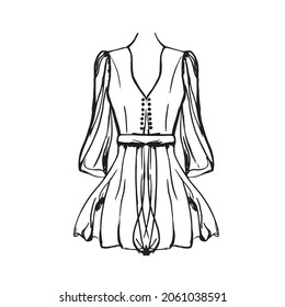 Vector sketch of a short light women's dress, fashion illustration