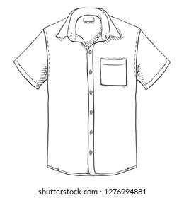 Vector Sketch Short Sleeve Men Shirt with Chest Pocket
