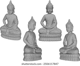 Vector sketch, silhouette illustration, detailed design image of Buddha meditating, meditation, calming the heart