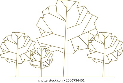 Boceto de Vector, ilustración de silueta, diseño de dibujo detallado, colección de árboles únicos abstractos en el bosque con muchas ramas para el verdor