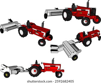 vector sketch silhouette illustration of a tractor vehicle cutting rice to facilitate harvesting