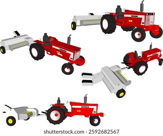 vector sketch silhouette illustration of a tractor vehicle cutting rice to facilitate harvesting