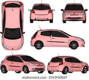 Vector sketch of a simple car illustration for a small family traveling in a densely populated city