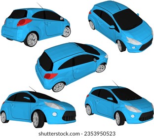 Vector sketch of a simple cute little car illustration for a small family traveling in a densely populated city