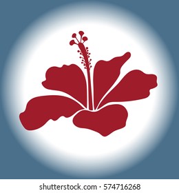 Vector sketch with single blue and red hibiscus flower icon. Hand drawn isolated flower illustration. Blue and red hibiscus flower for your design.