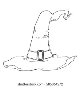 Vector Sketch Single Witches Hat on White Background