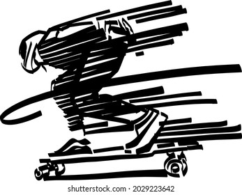 the vector sketch of the skateboarder jumping on a skateboard