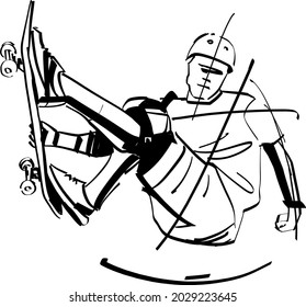 the vector sketch of the skateboarder jumping on a skateboard
