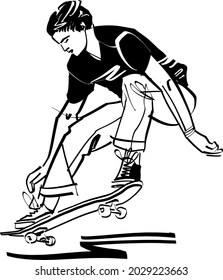 el boceto vectorial del skateboarder saltando sobre un skateboard
