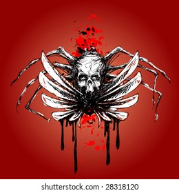 vector sketch - skull with wings and blood