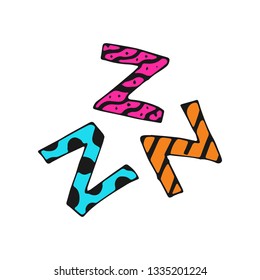 Vector sketch sleeping sound zzz on white background. Pencil hand draw illustration. Baby graphic abstract doodle