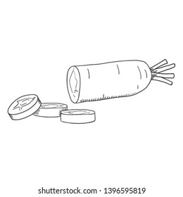 Vector Sketch Sliced Carrot on Isolated White Background