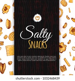 Vector sketch snack banner card. Colorfull junk food doodle background for site, wrapping.