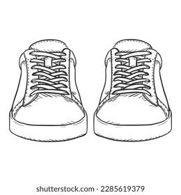 Vector Sketch Sneakers. Smart Casual Shoes Illustration. Front View.